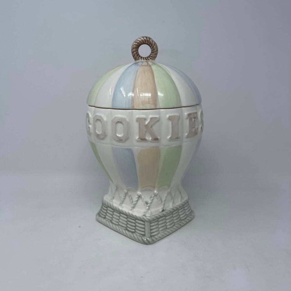 Vintage Essentials Japan Hot Air Balloon Cookie Jar w/Lid Multicolor Pastel Wash